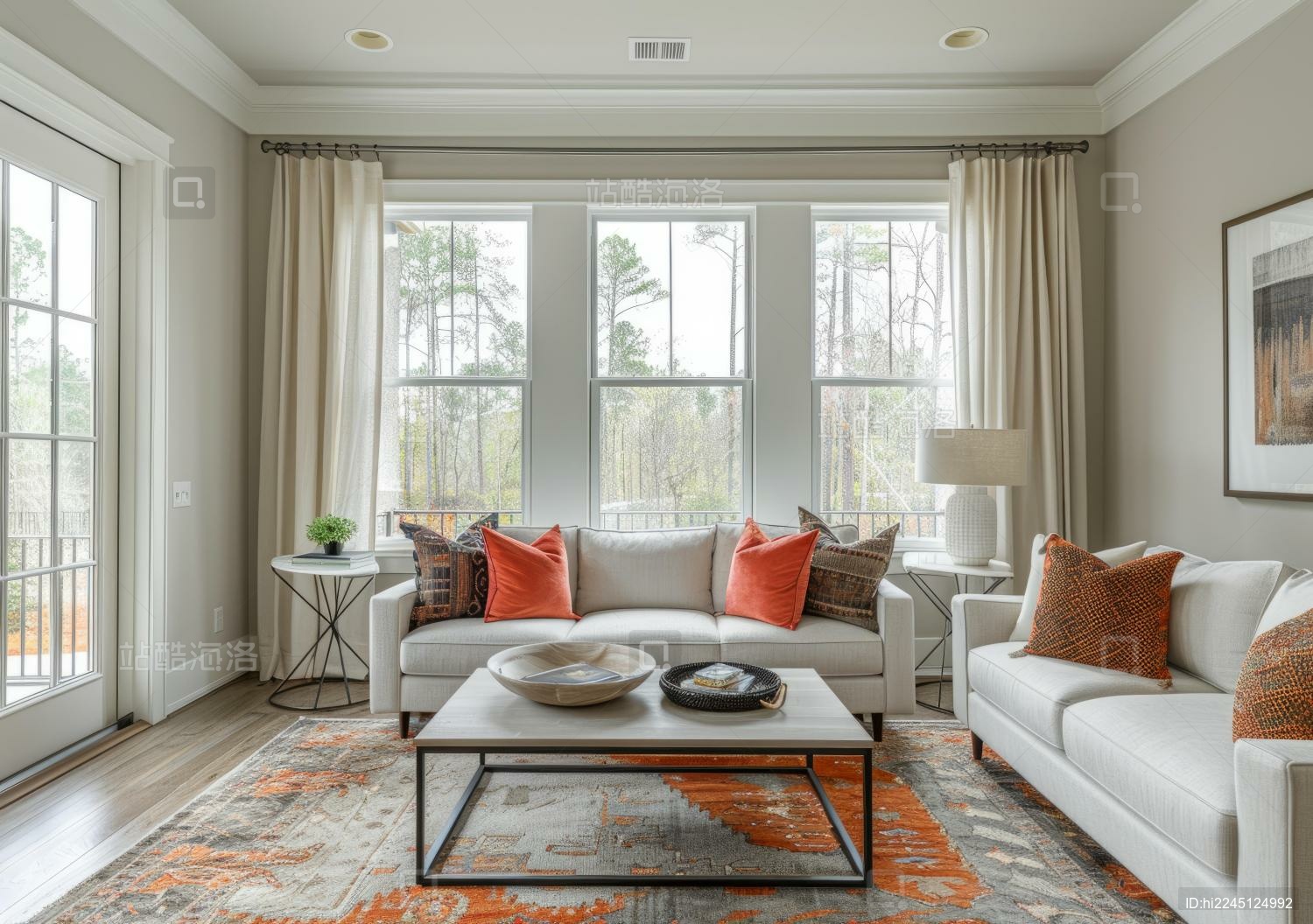 明亮客厅与彩色地毯