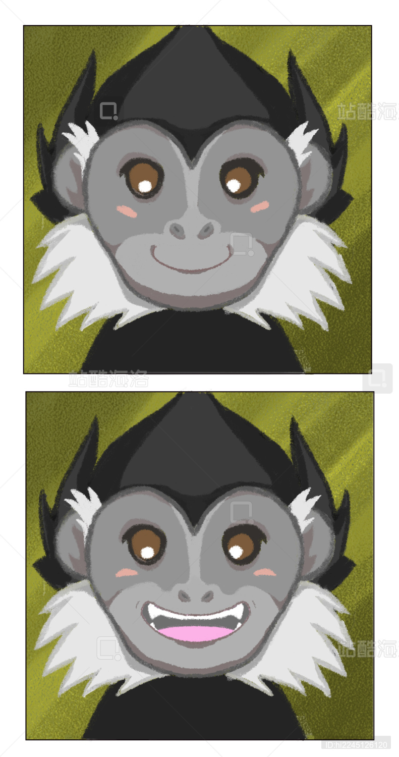 猴子黑叶猴卡通肌理手绘扁平风