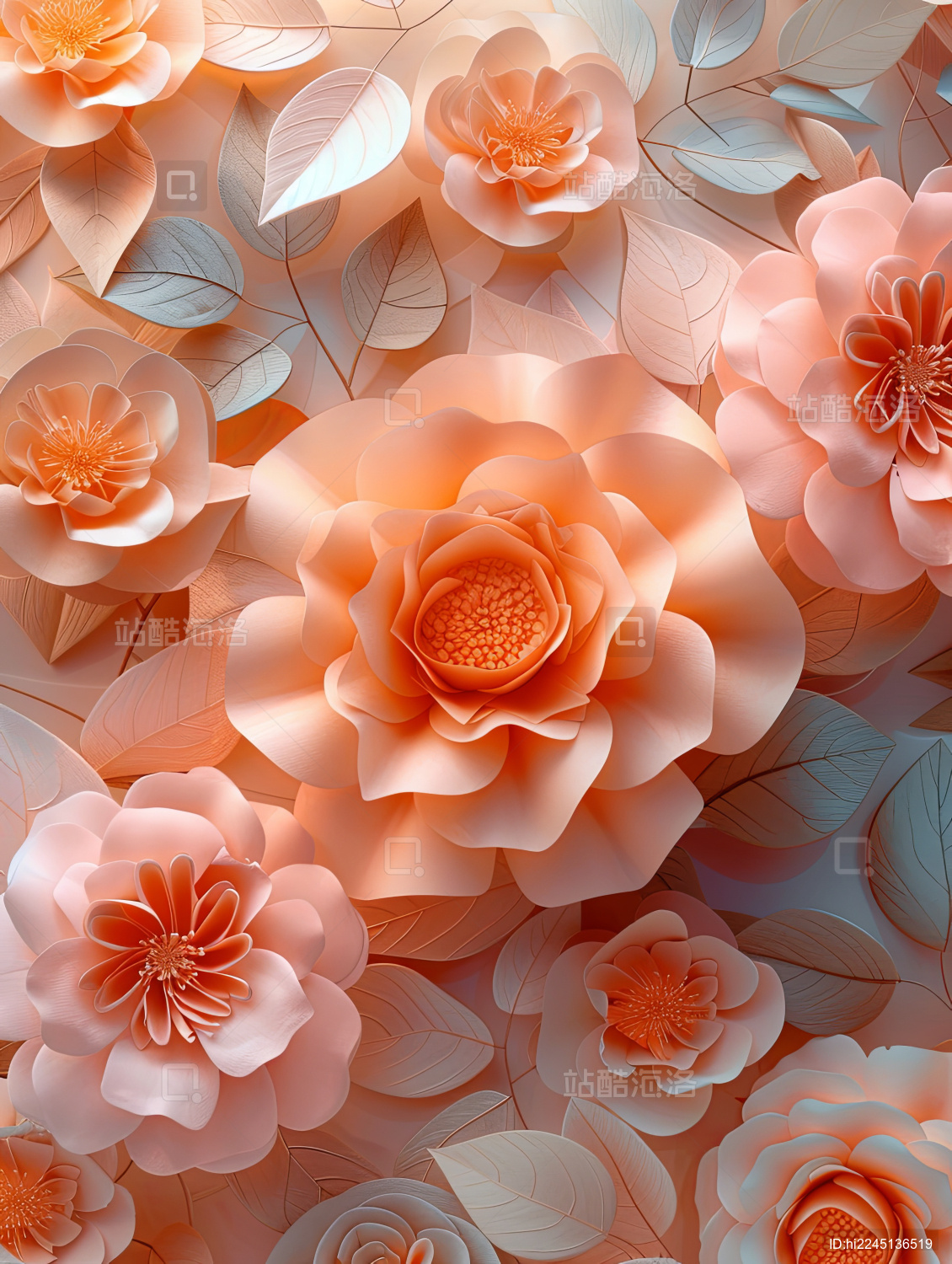 淡雅纸雕立体玫瑰鲜花背景