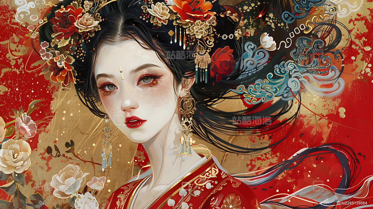 古风水彩古代女子插画