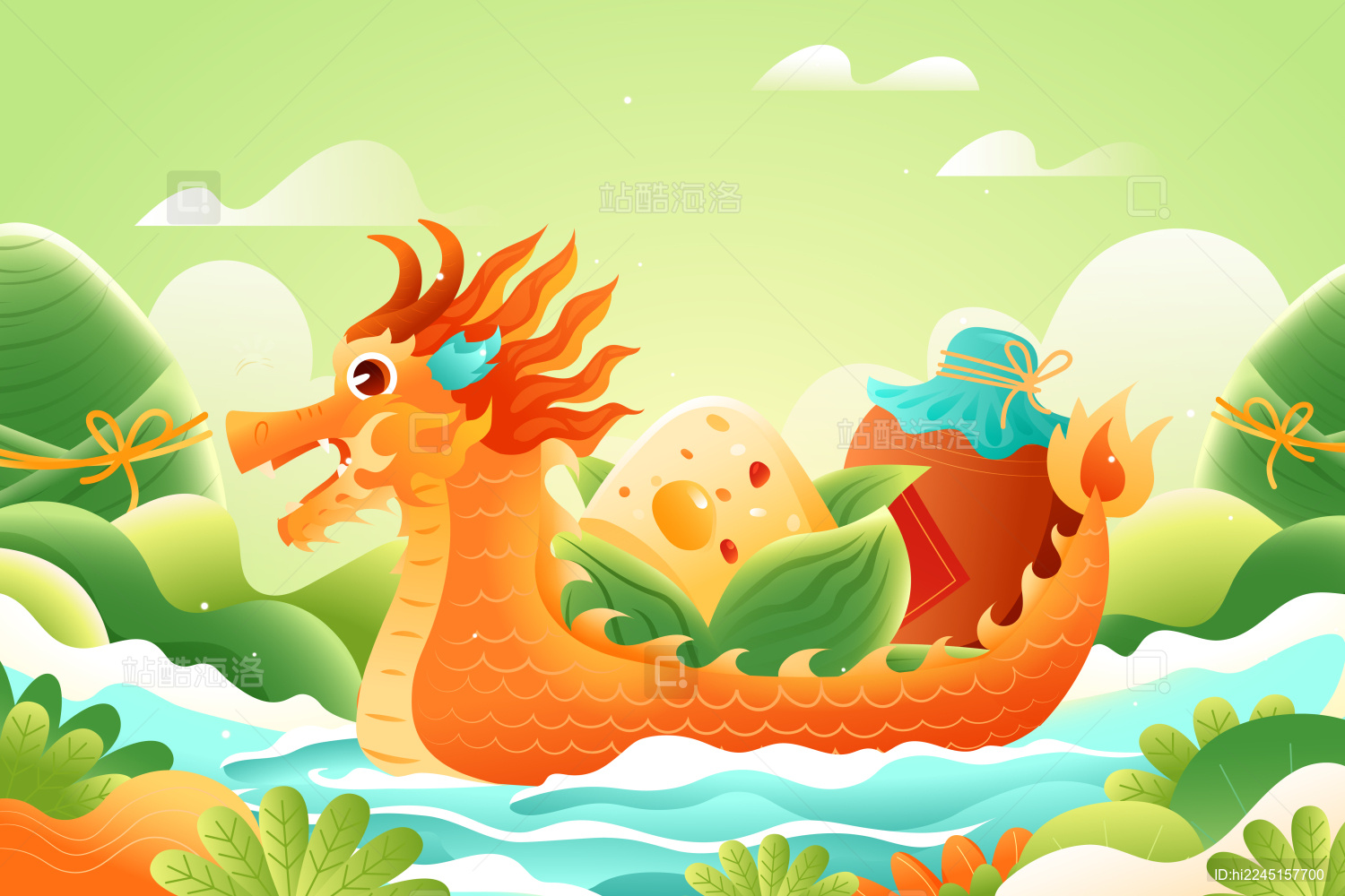 端午节粽子龙舟矢量插画