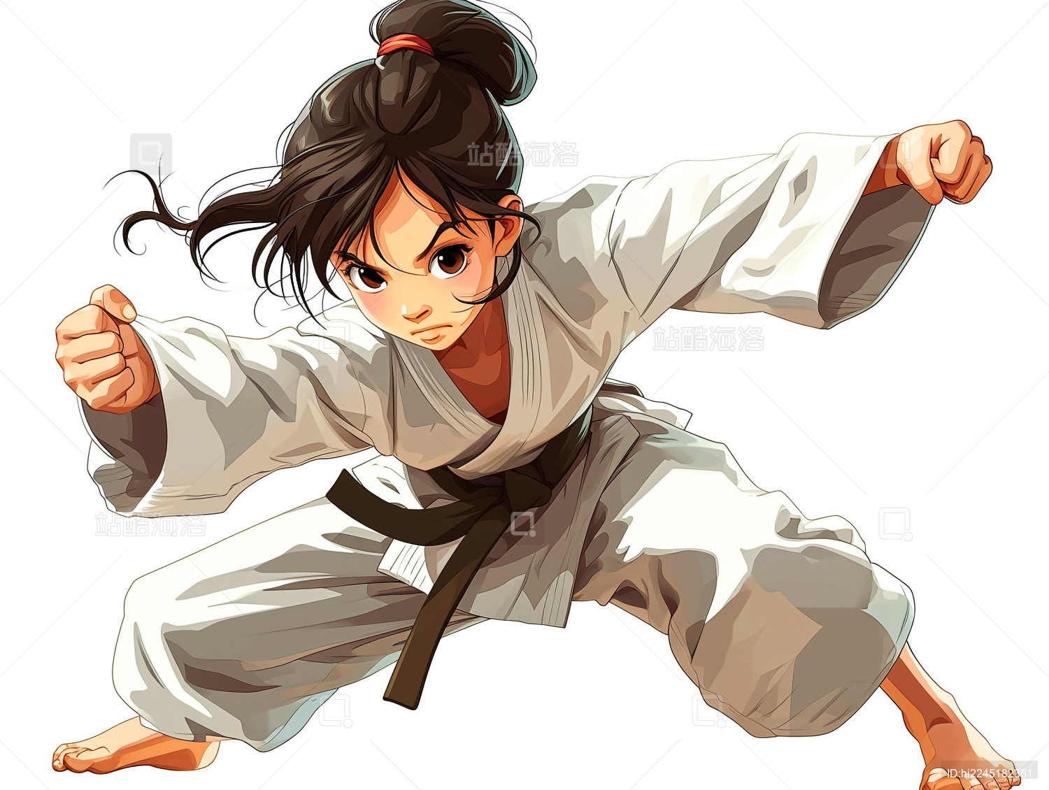 一个女生正在练习柔道武术卡通插画
