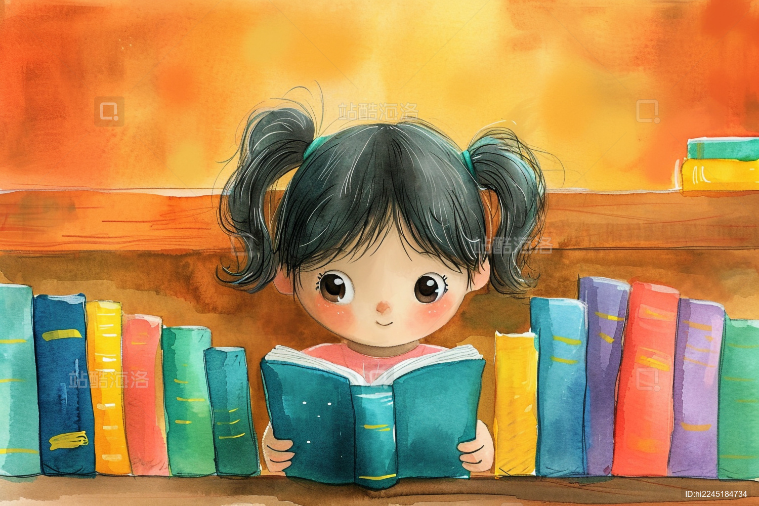 正在学习看书的一个小女孩