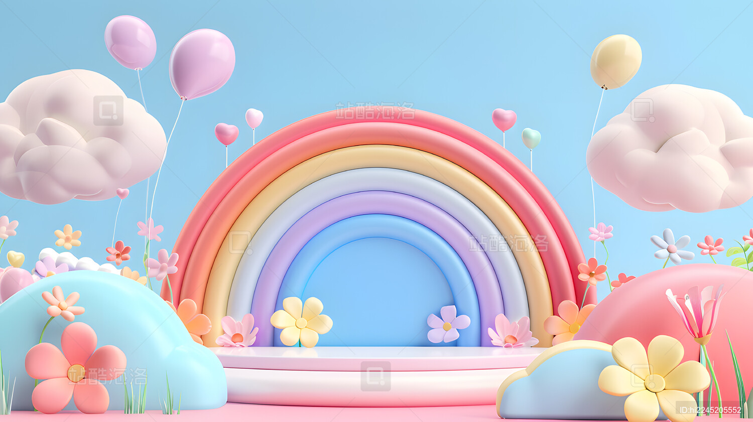 3D卡通彩虹产品展台梦幻场景