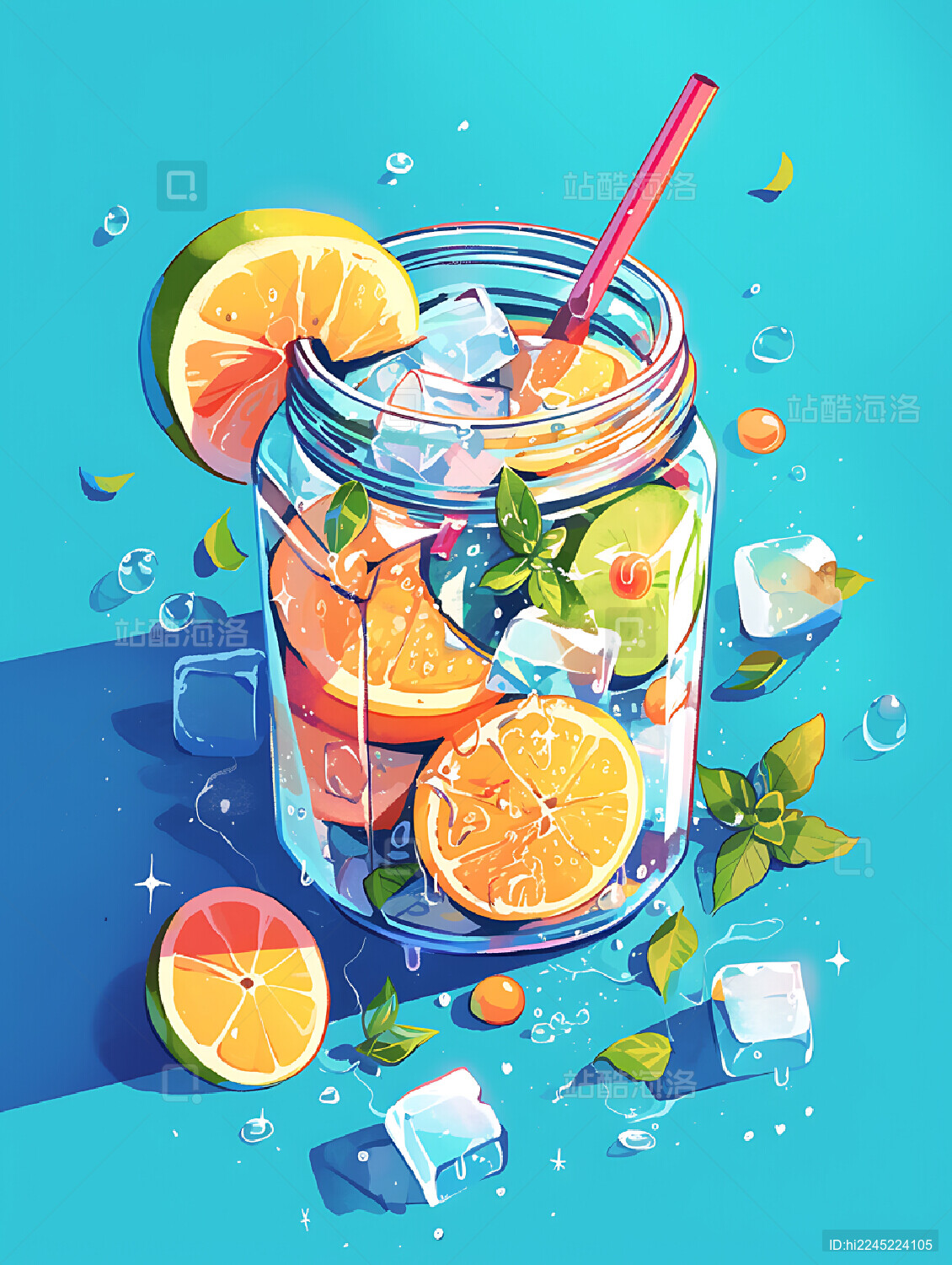 夏日清凉饮料插画海报