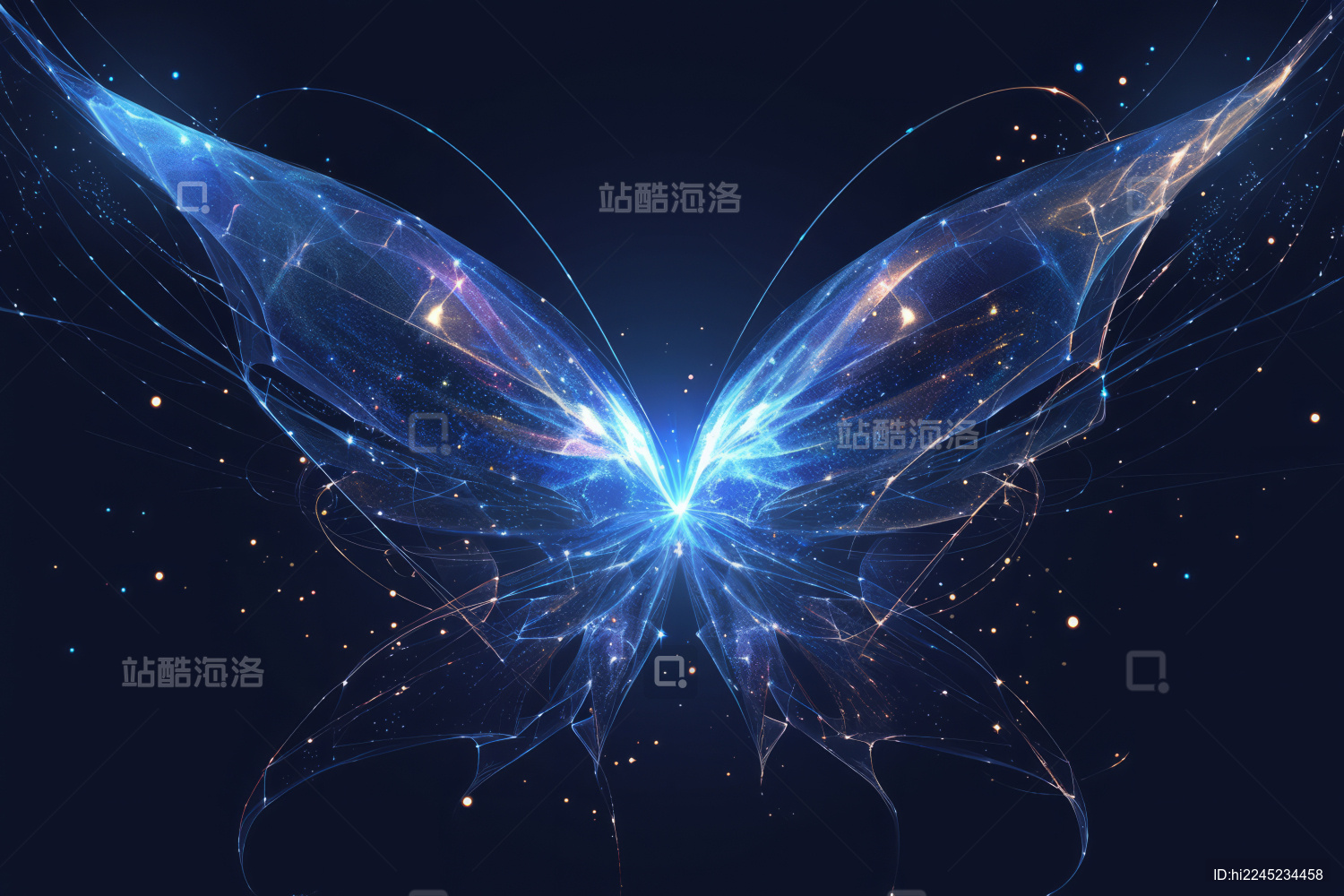 发光粒子的透明蝴蝶翅膀