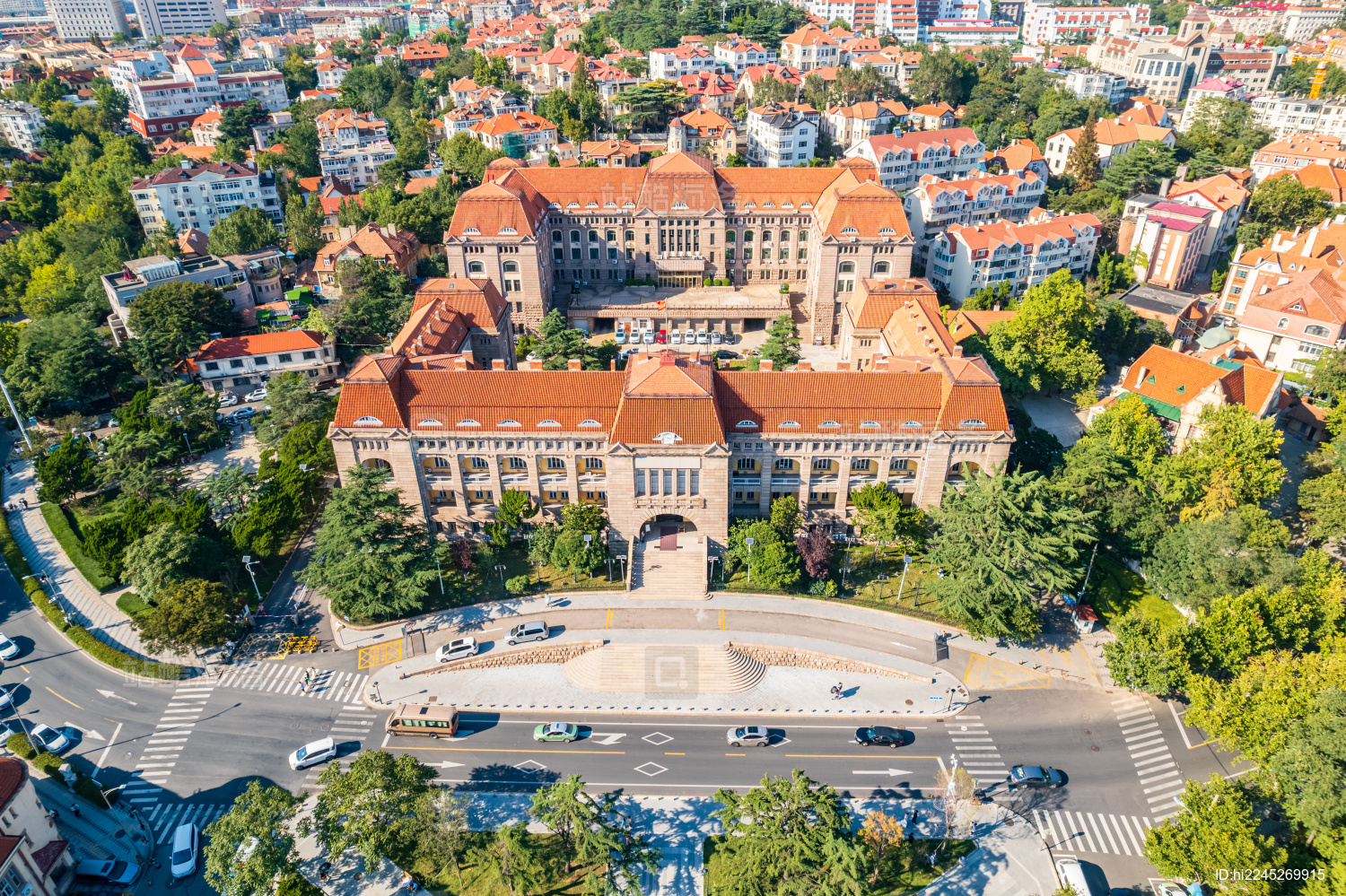 中国山东青岛老城区 胶澳总督府旧址 航拍