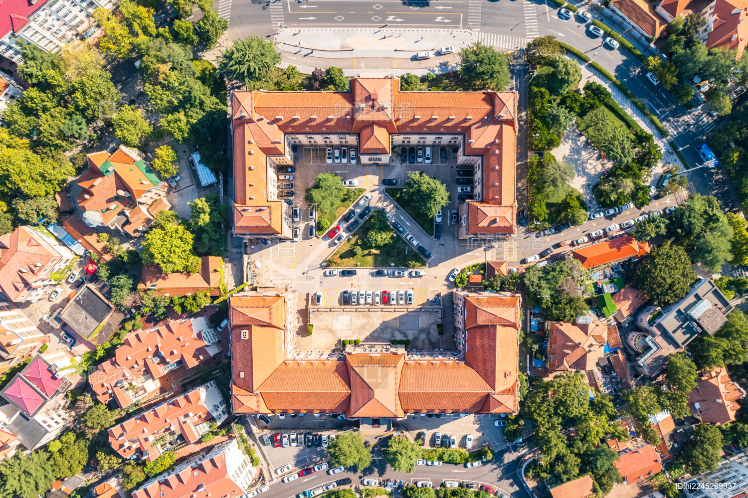 中国山东青岛老城区 胶澳总督府旧址 航拍