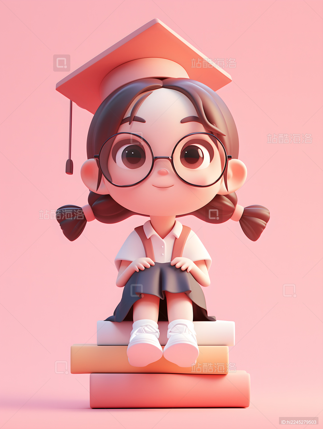 穿着学士服的3d卡通毕业生