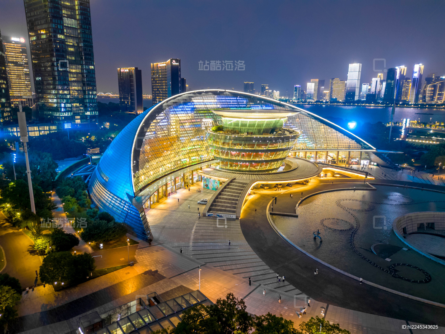 杭州大剧院夜景航拍