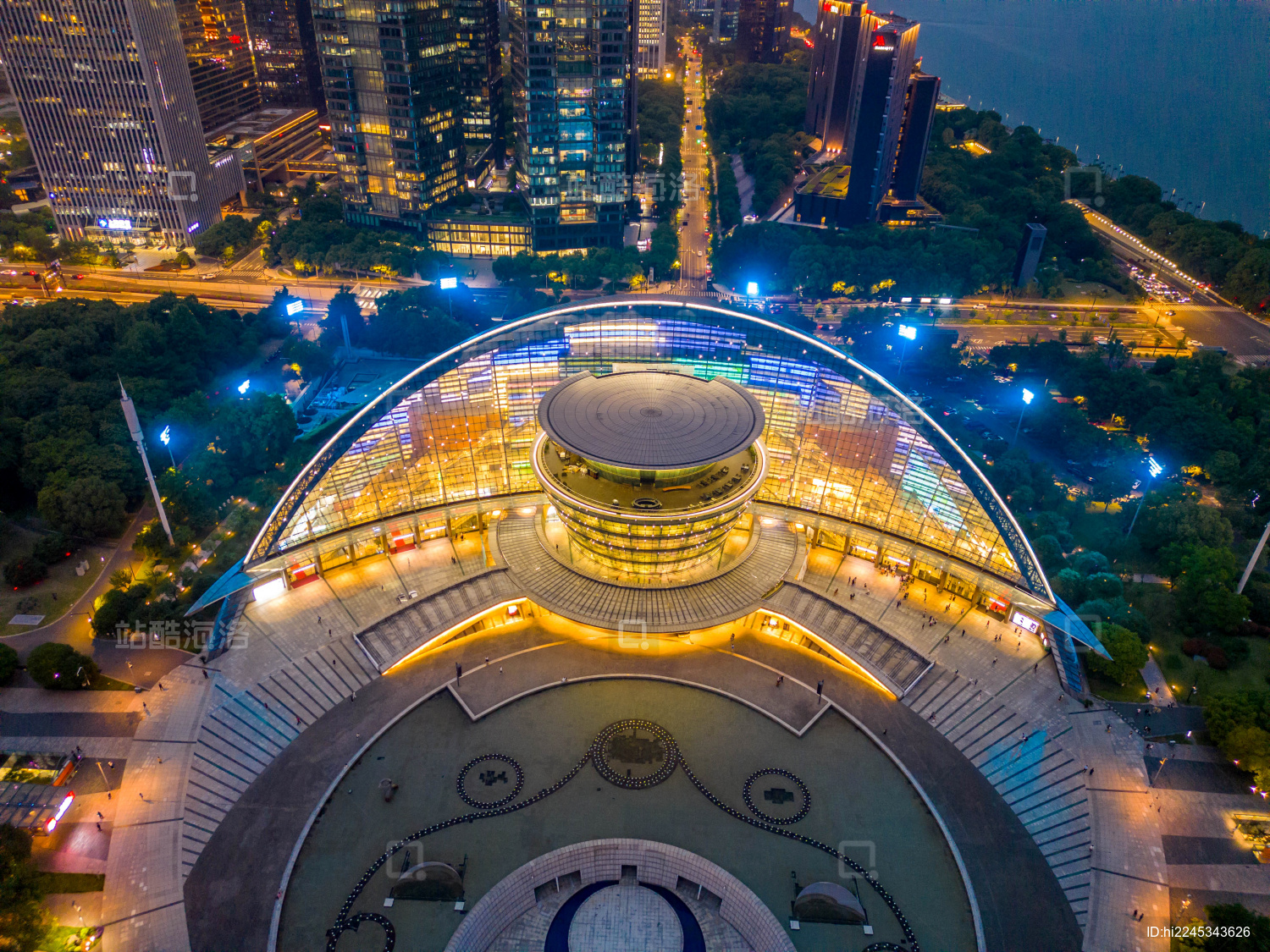 杭州大剧院夜景航拍