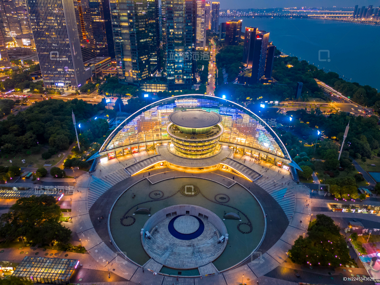 杭州大剧院夜景航拍