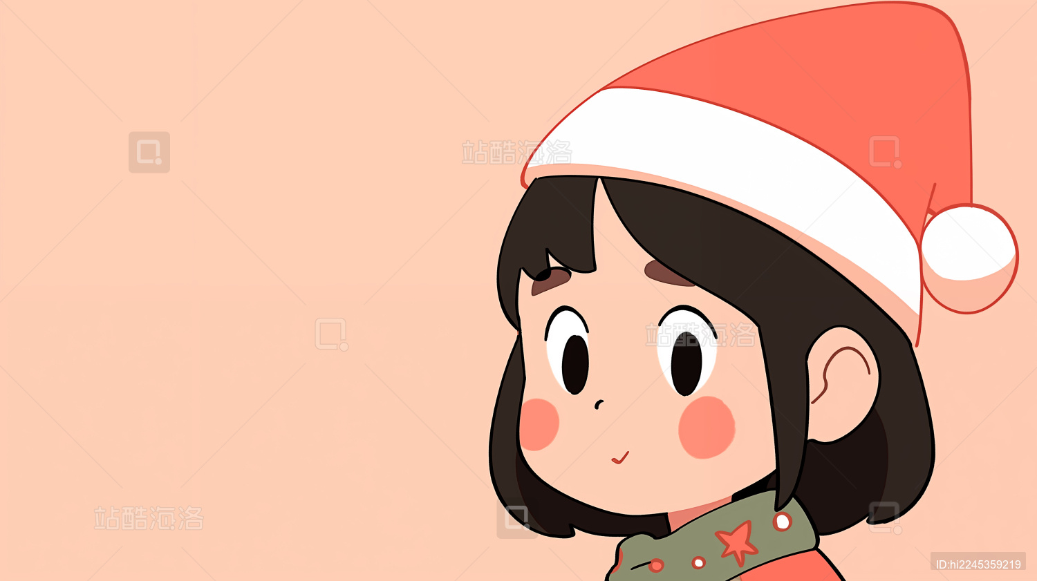 手绘卡通戴着圣诞帽的女孩插画