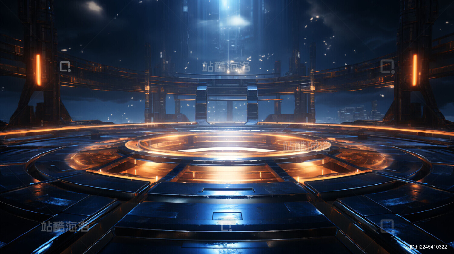 抽象霓虹灯矩阵科技感舞台赛博朋克3d插图