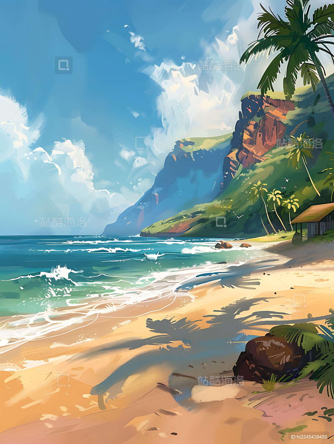 夏日清凉沙滩插画壁纸