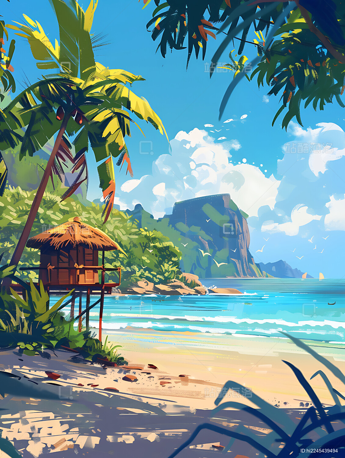 夏日清凉沙滩插画壁纸