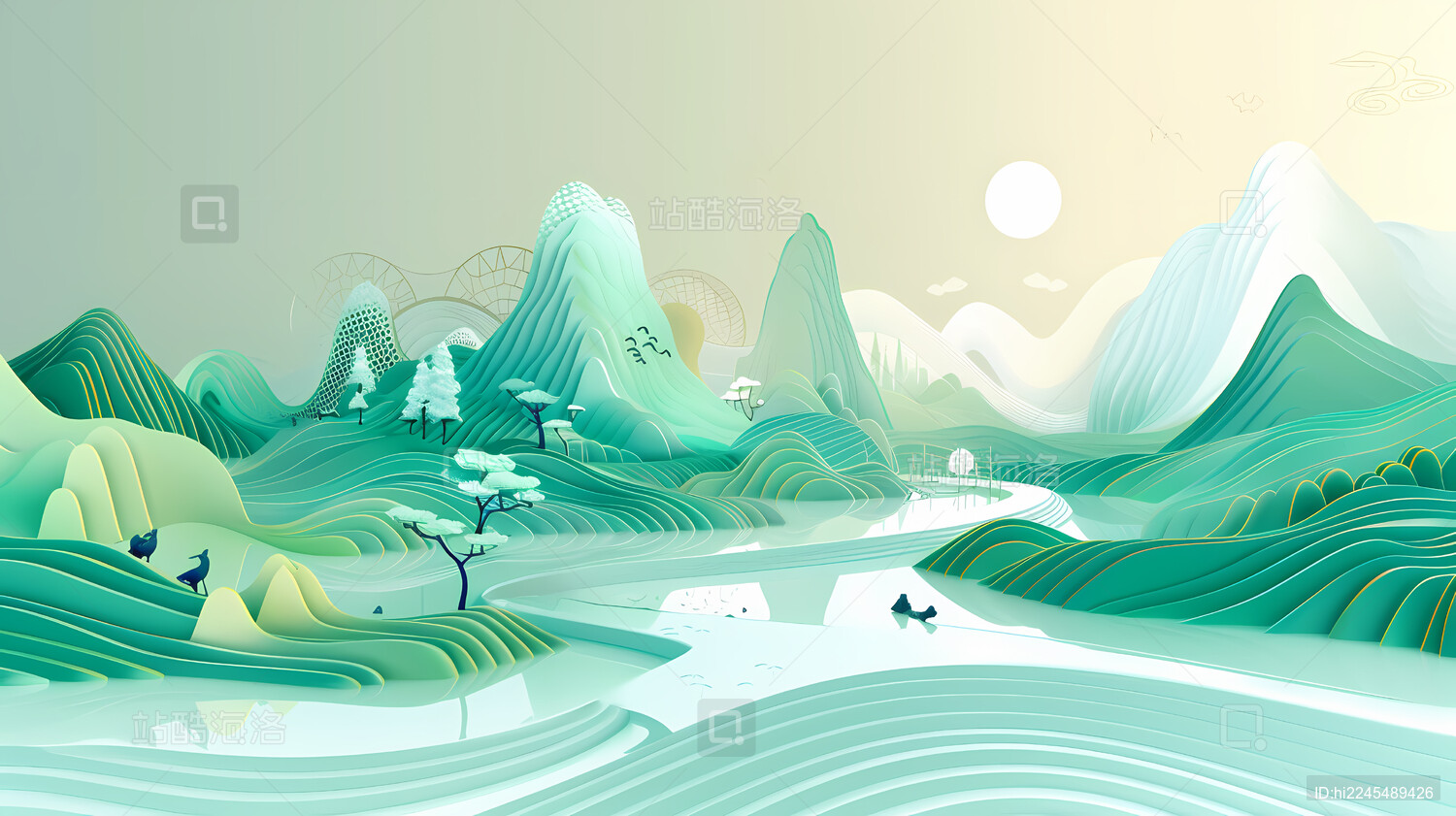 新中式极简山水画