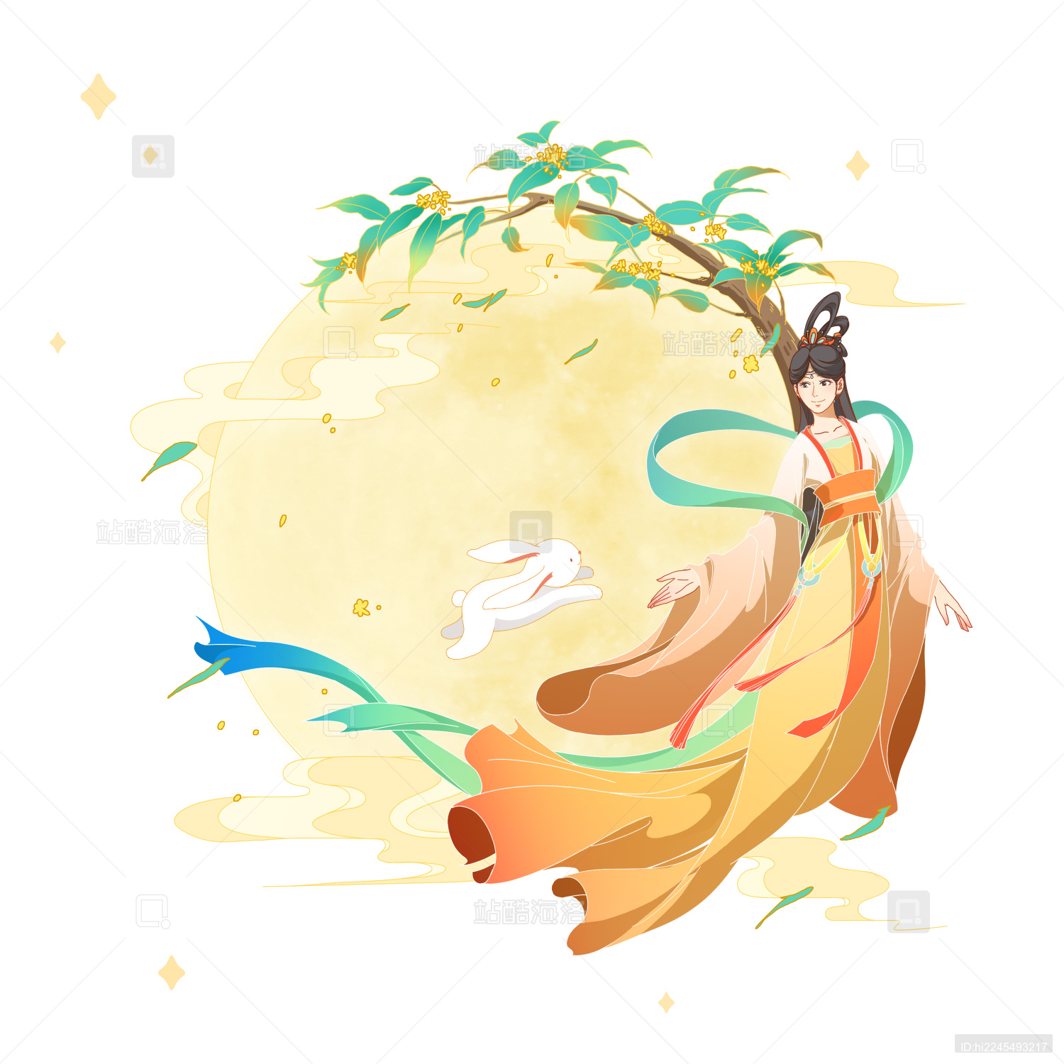 中秋嫦娥兔子桂花树