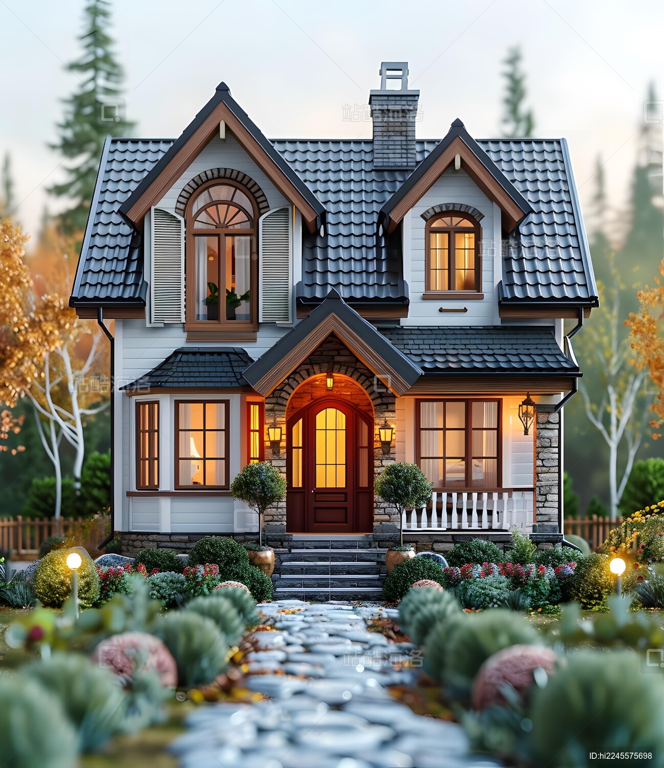 在树林里的一栋漂亮的房子