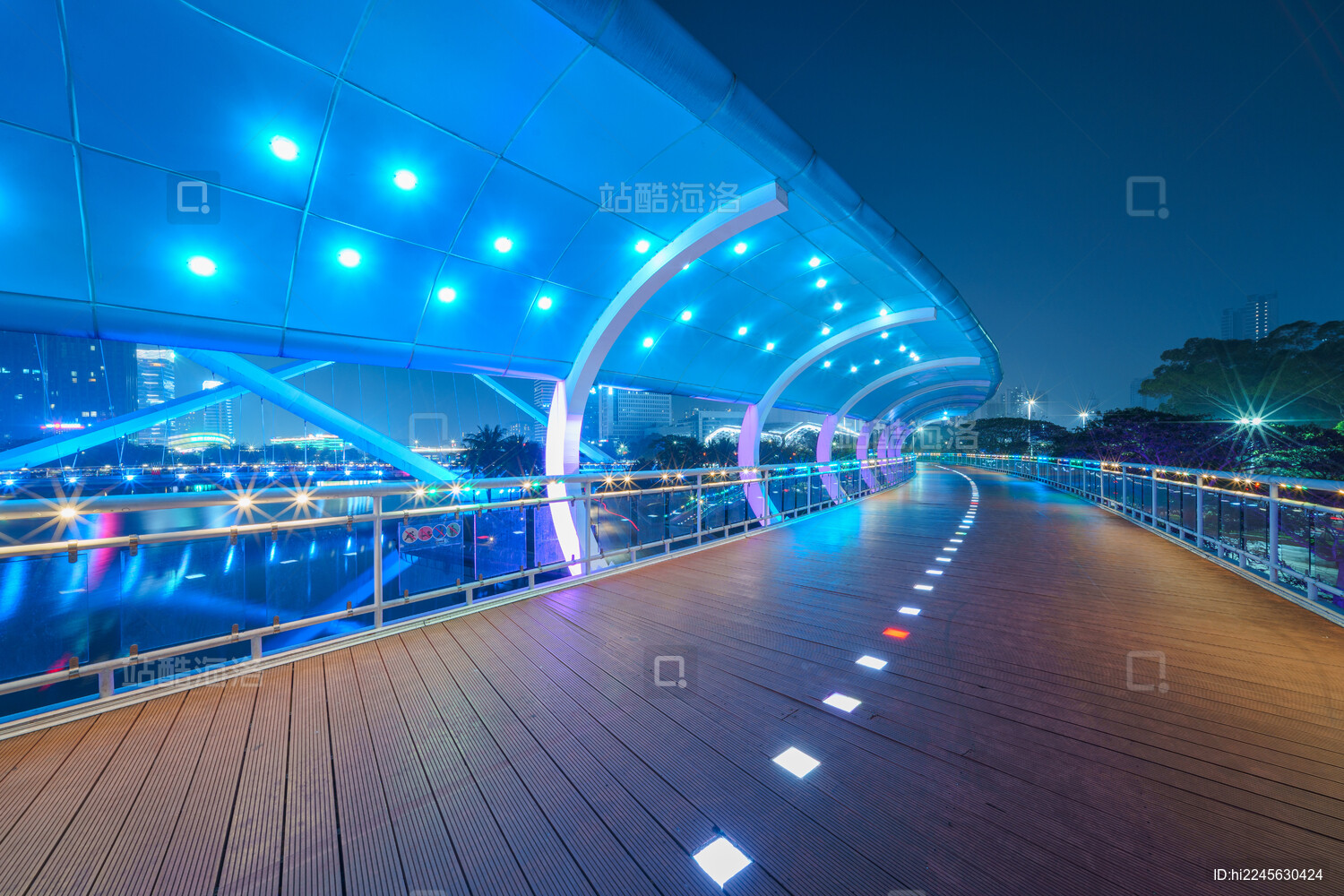 广州南沙蕉门公园蕉门河桥梁与城市夜景灯光