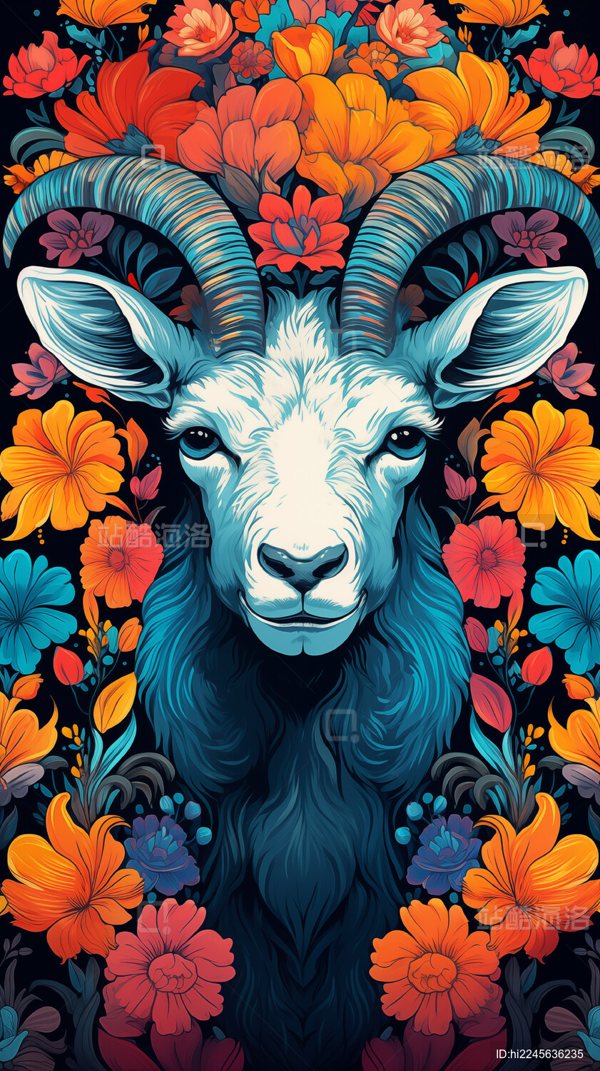 山羊动物头像图案插画
