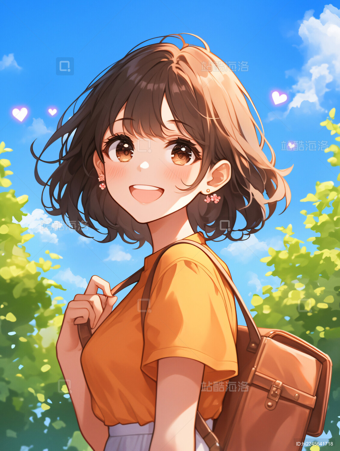 青春期女孩 山坡上眺望远方治愈插画