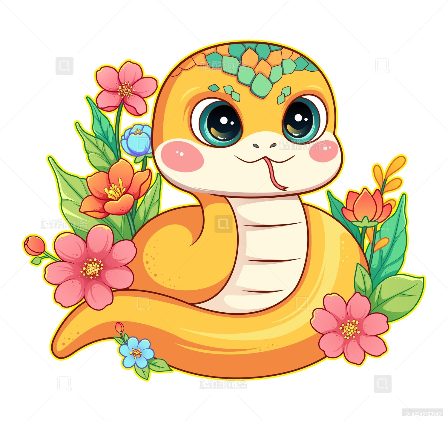 蛇年可爱卡通蛇新年插画