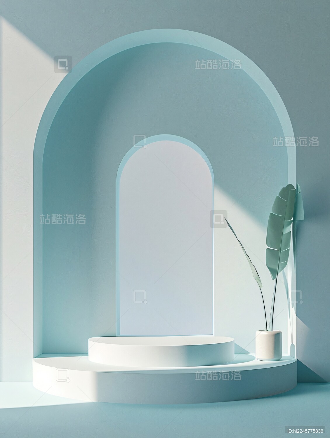 夏日3D几何展台绿植电商简约背景