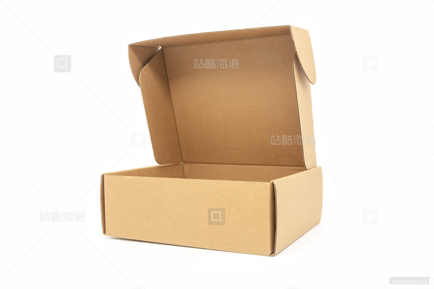 白底开盖方形空包装纸盒特写