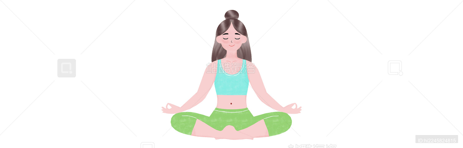 静坐的瑜伽女生插画