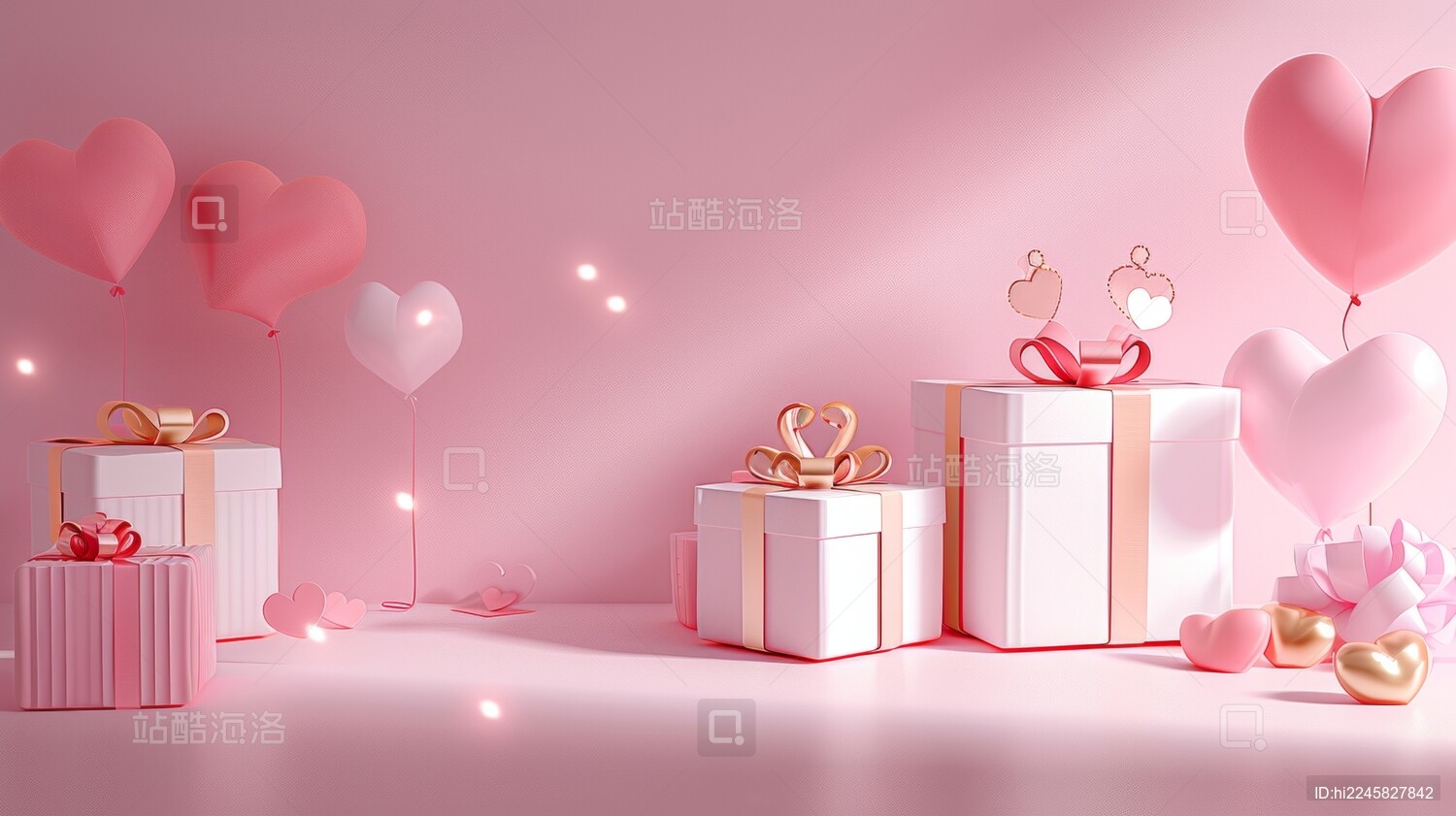 七夕情人节带气球的礼物盒展台爱情主题背景