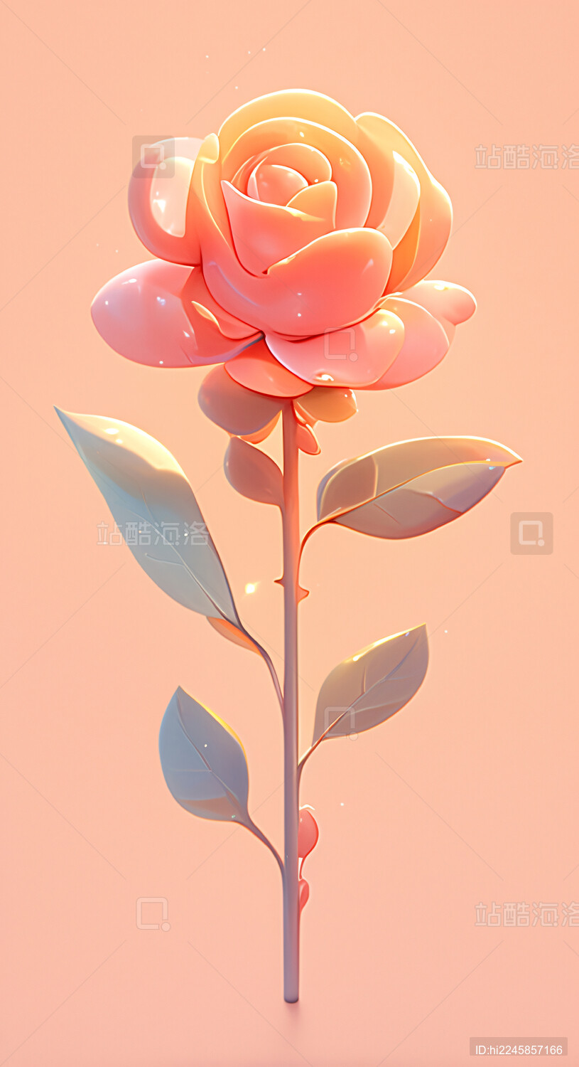 3d渲染的可爱风卡通玫瑰花插画