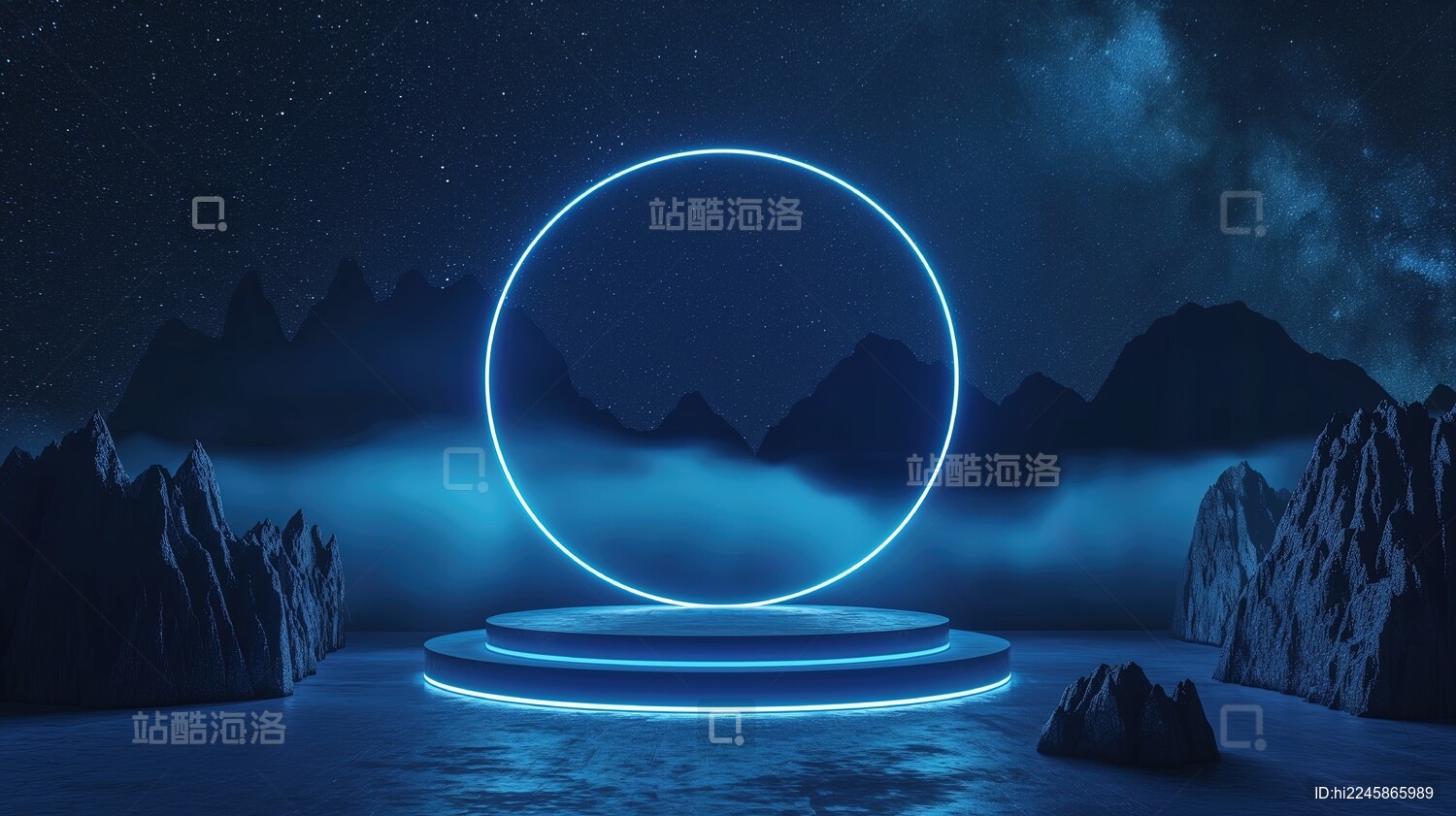 蓝色发光圆形产品展台