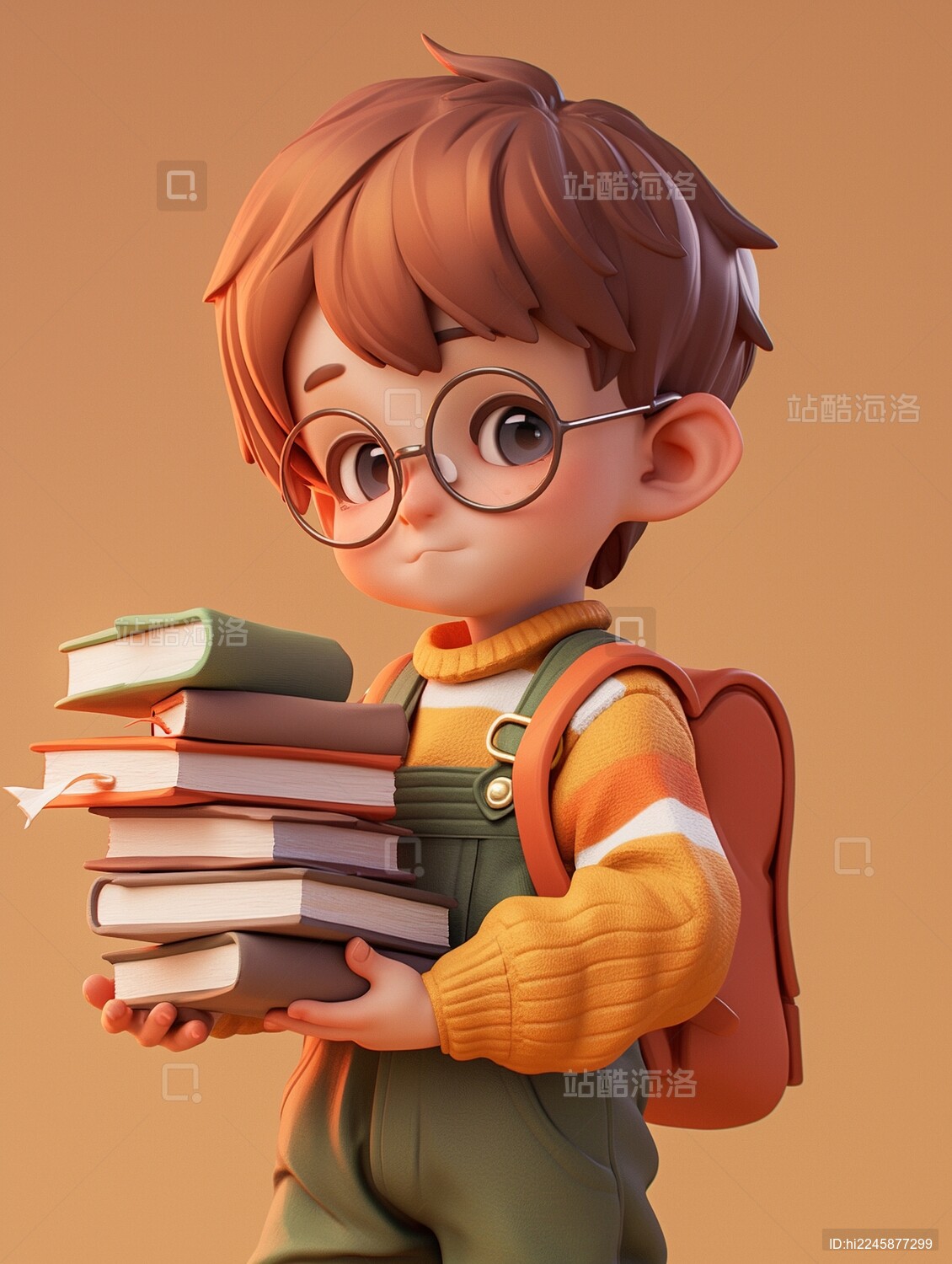 抱着一摞书的小孩