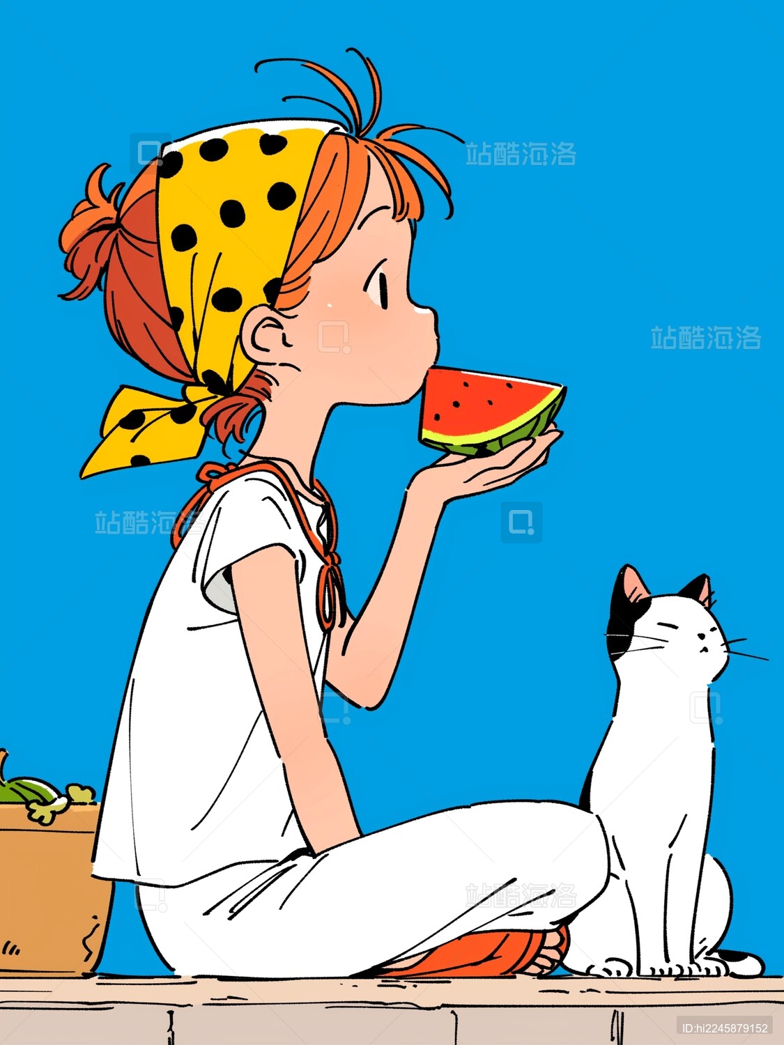 吃西瓜的夏日风插画