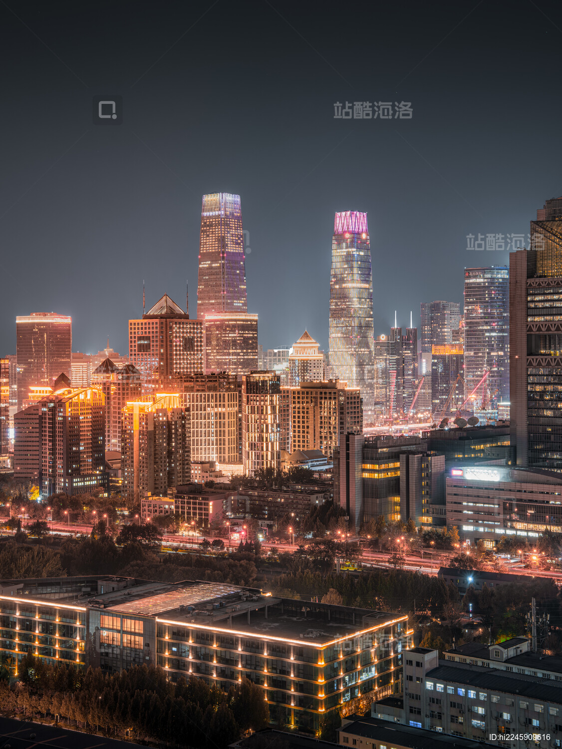 北京国贸夜景城市天际线