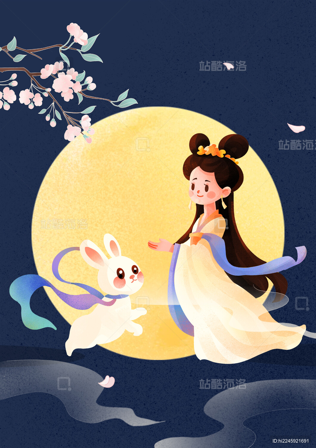 国潮中式中秋节嫦娥插画