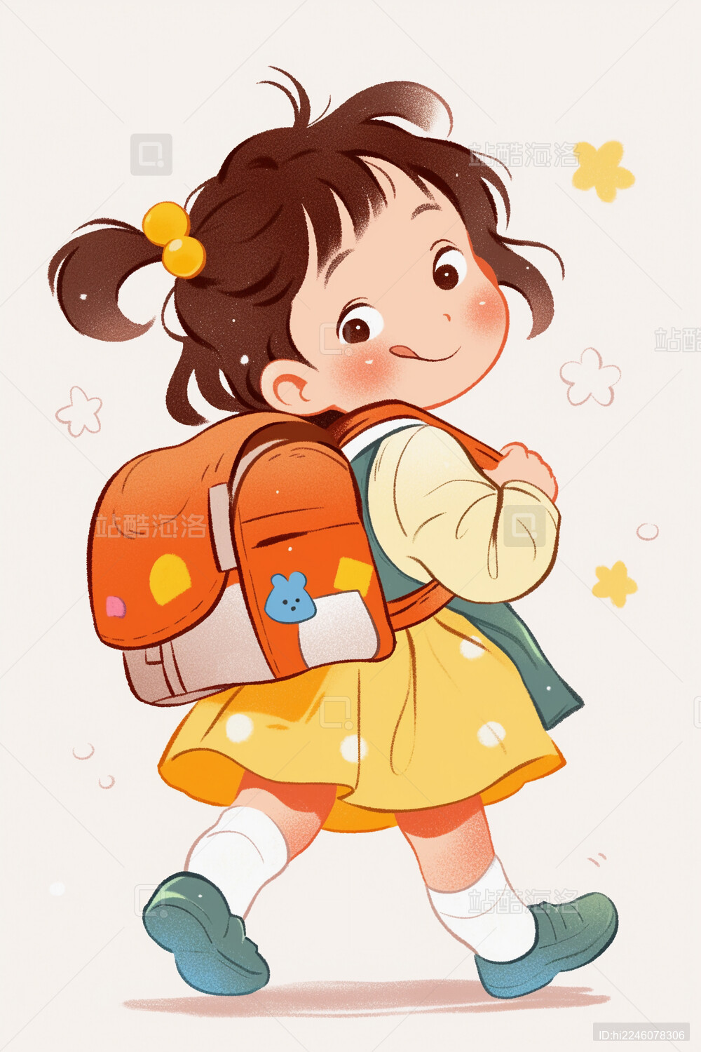 开学季可爱的背着书包上学的女孩