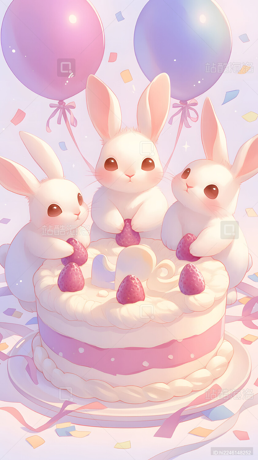 围着生日蛋糕的三只小兔子