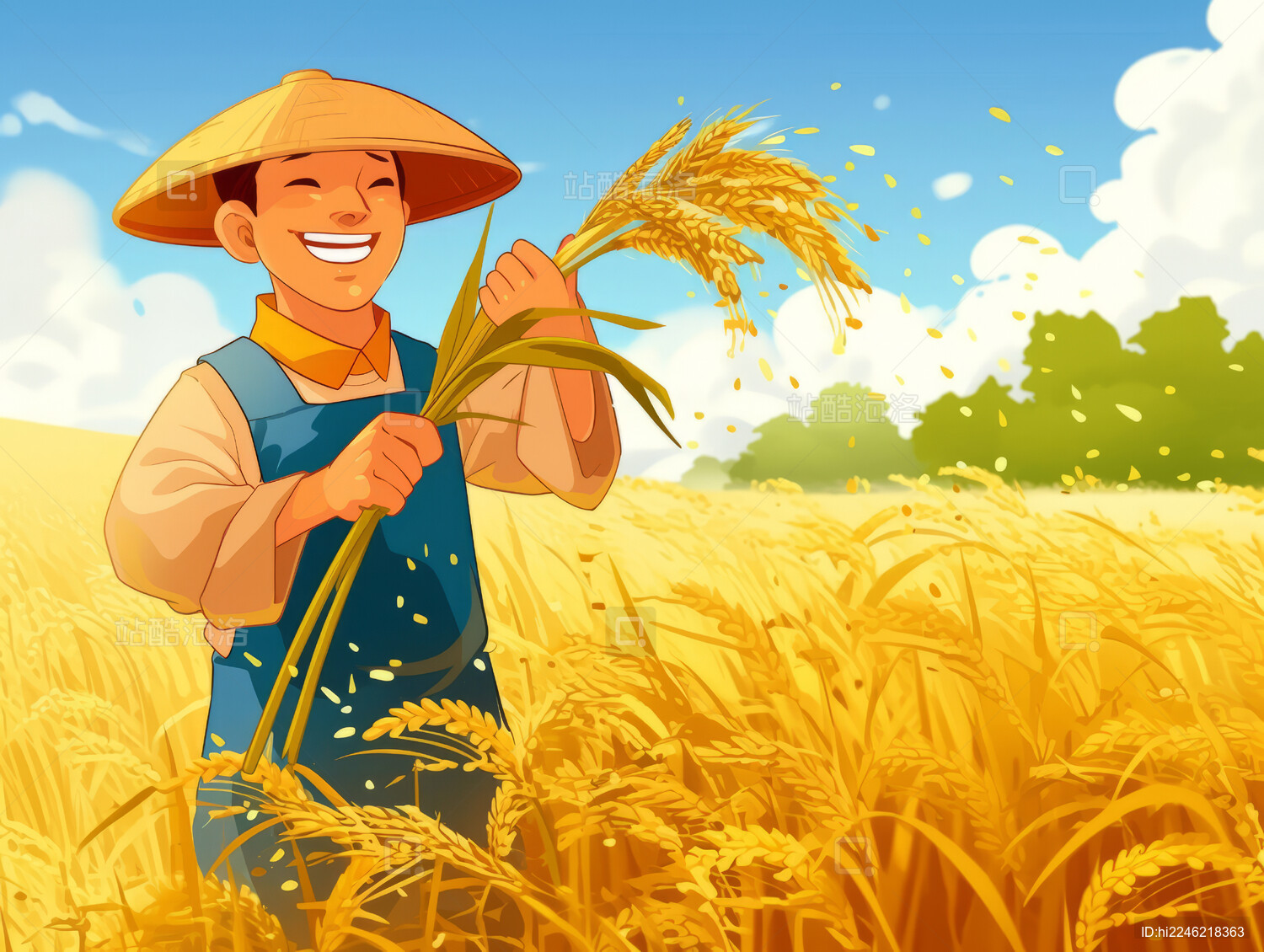 人物在农田大丰收喜悦开心插画