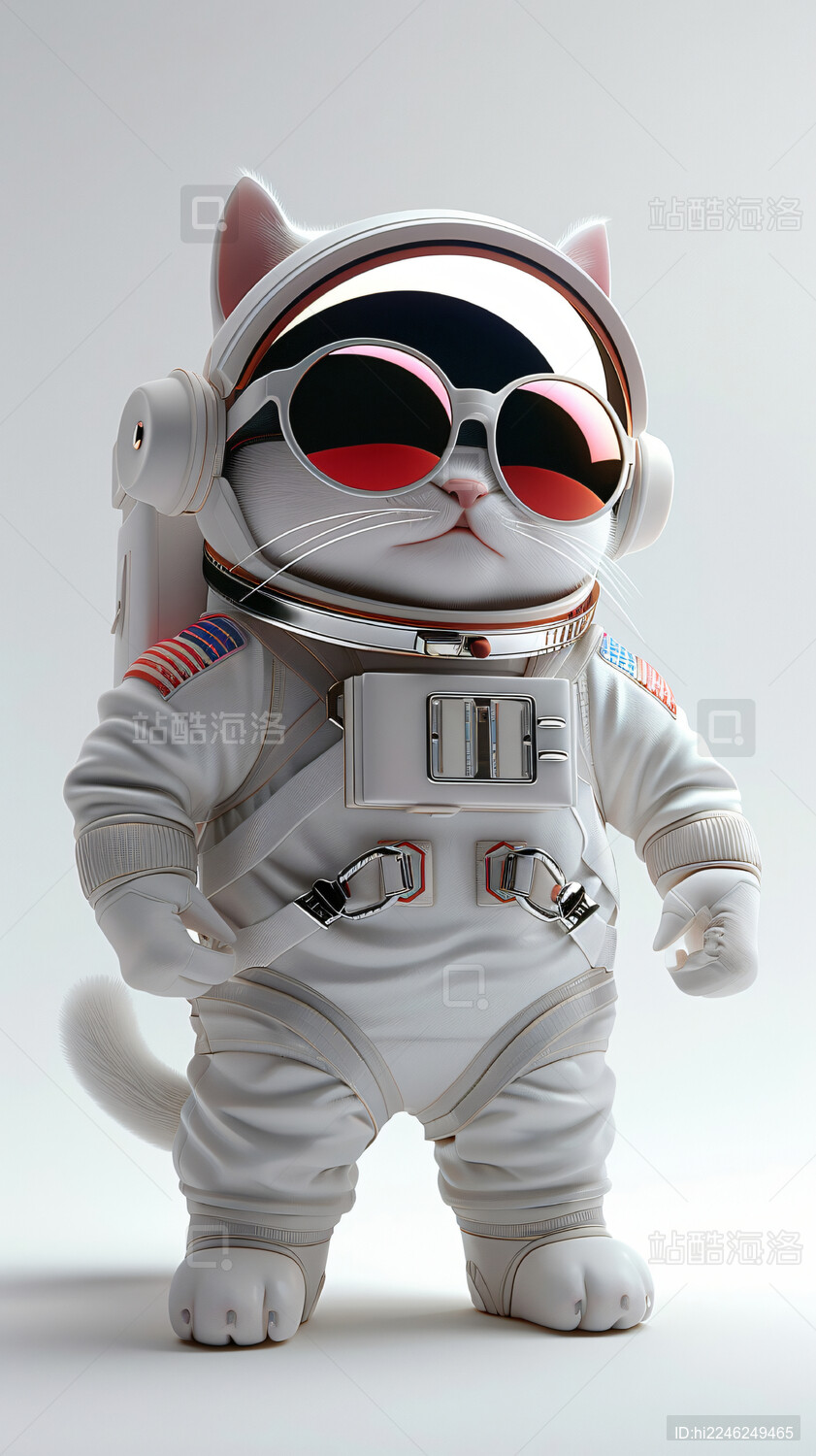 3d创意穿宇航服的太空猫插画
