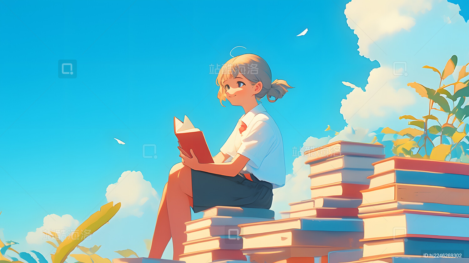 书本读书学习考试的人卡通插画