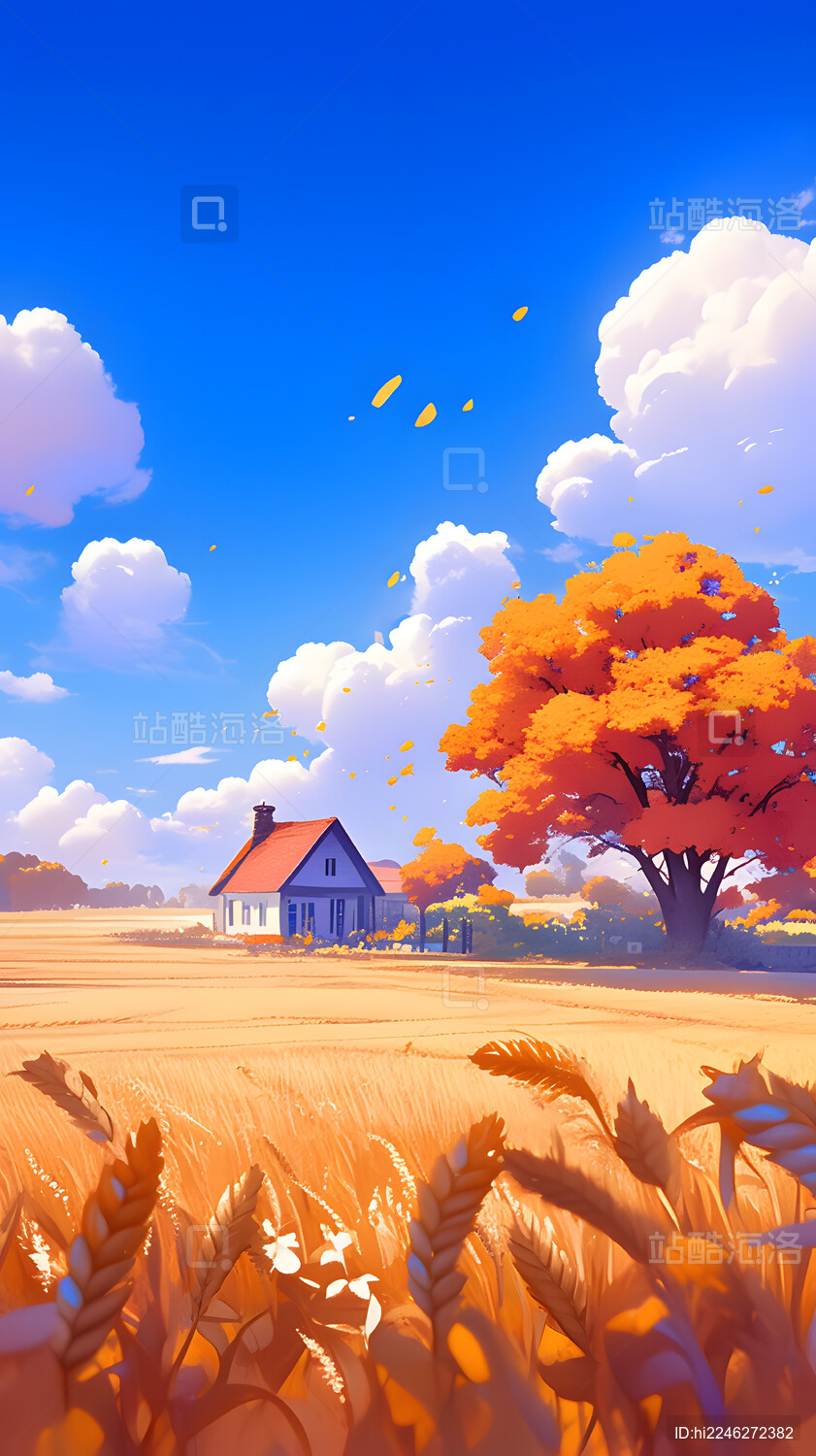 秋天风景麦田插画