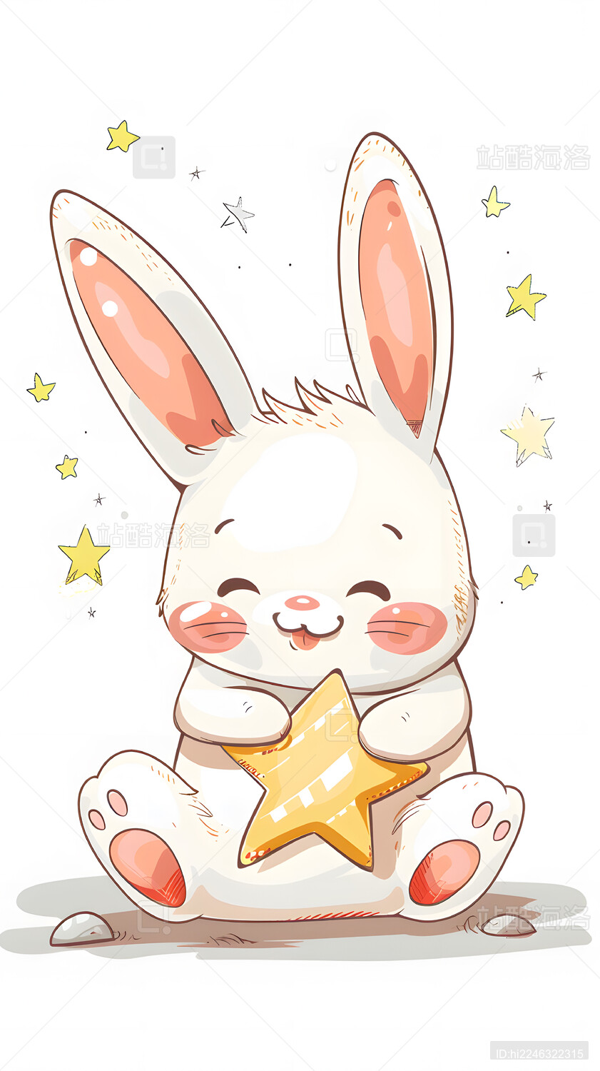 拿着星星的兔子卡通插画