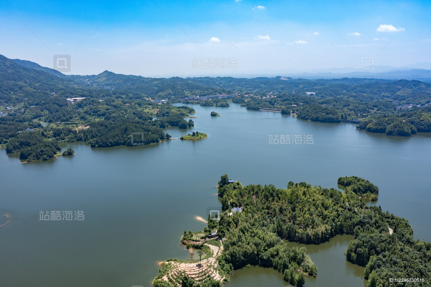 航拍湖南长沙宁乡田坪水库