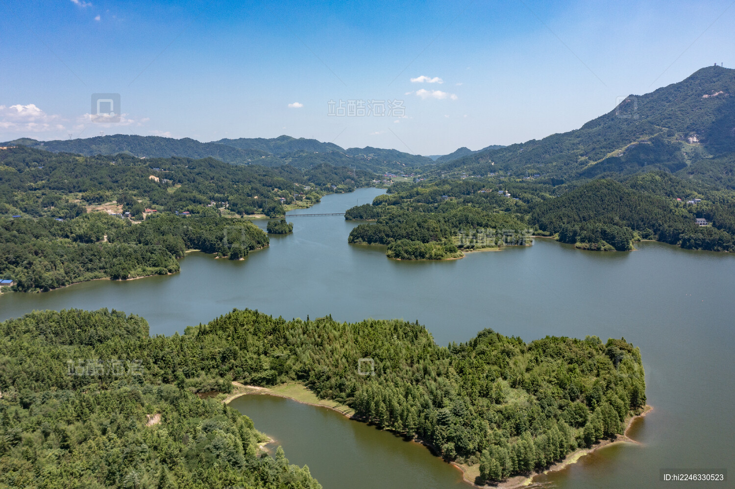 航拍湖南长沙宁乡田坪水库