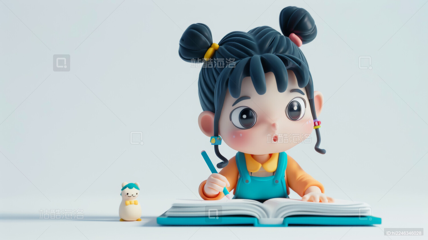 写作业的女孩插图