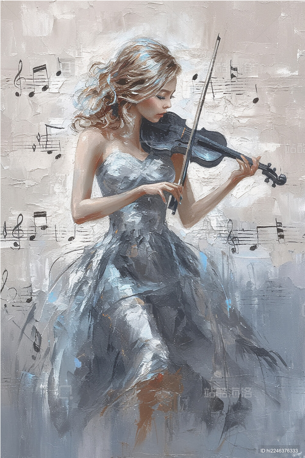 现代艺术拉小提琴年轻女性模特装饰画
