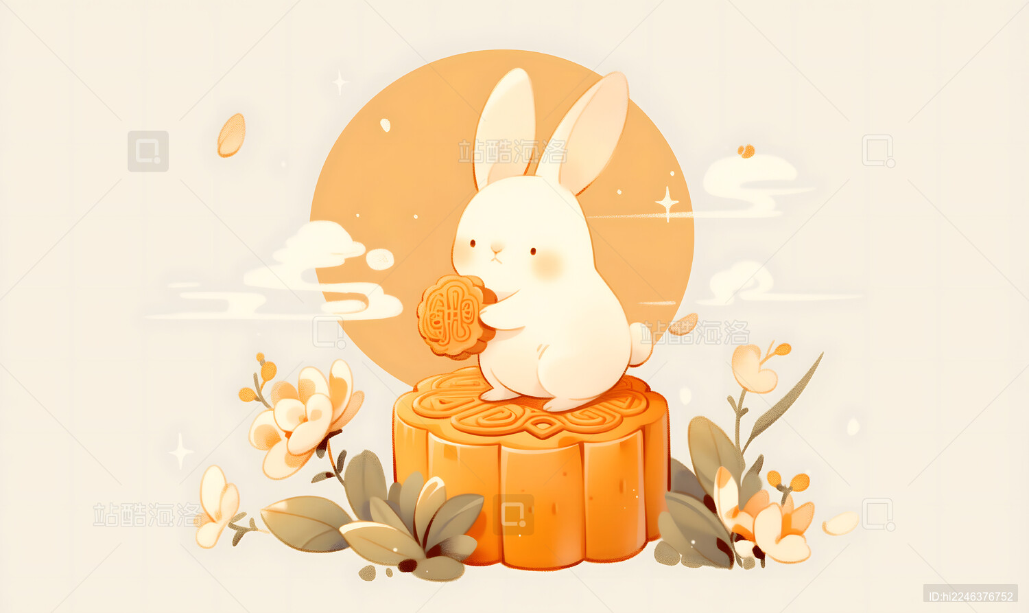 中秋主题玉兔月饼插画