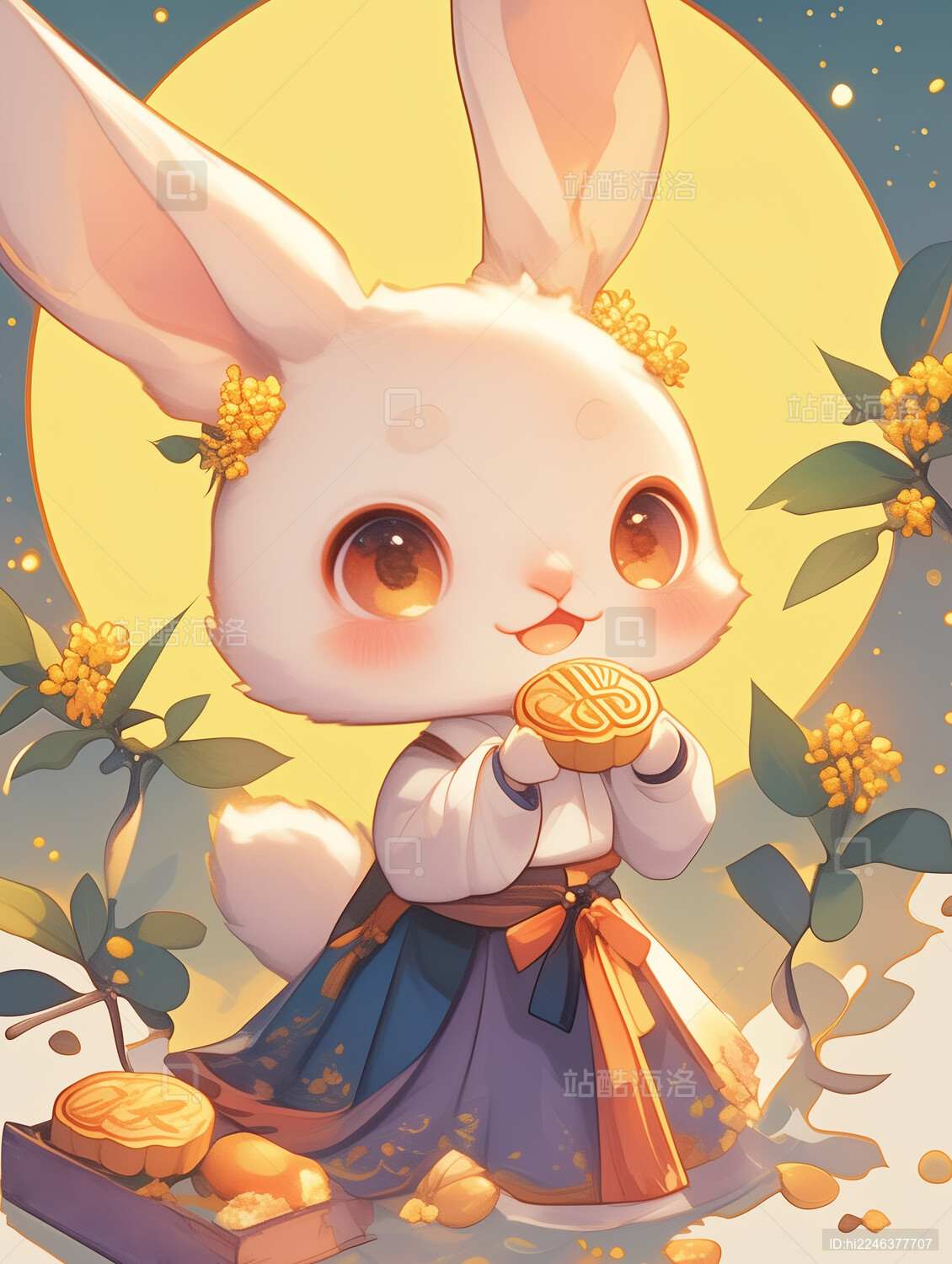 中秋节玉兔节日氛围插画